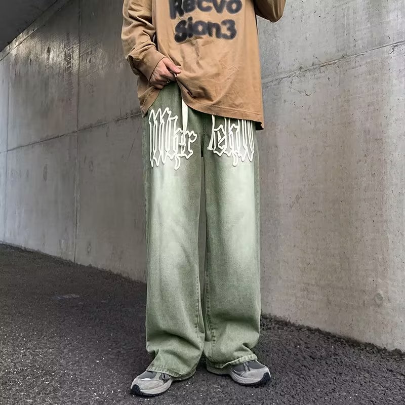 Quần Jean Dài Oversize In Chữ Phong Cách Nhật Bản Thời Trang Cho Nam Size S-3XL