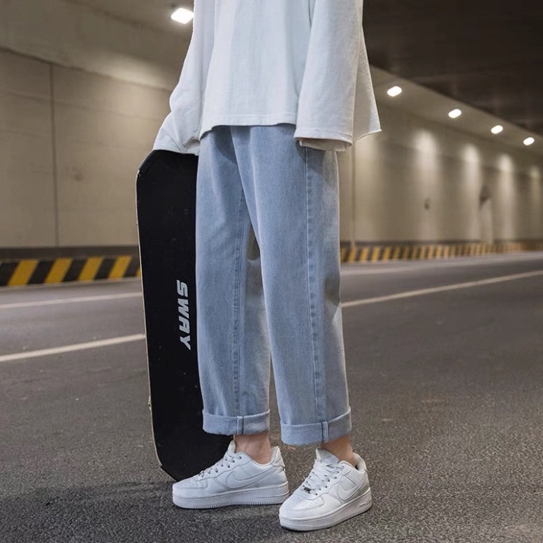 Quần Jean Baggy nam xanh sáng nhạt ống xuông rộng Q4 - quân bò baggy nam hottrend2021 | BigBuy360 - bigbuy360.vn