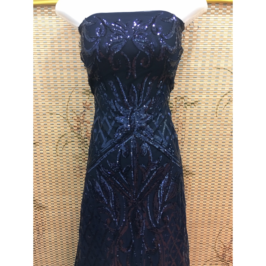 Vải ren kim sa màu xanh đen 907