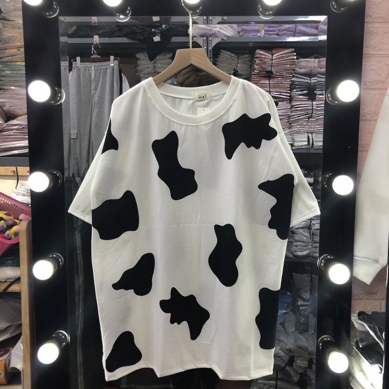 Áo Thun Cotton Hình Bò Sữa Ngắn Tay Siêu Hot 2021 - Áo Phông Nam Nữ Unisex Loang Đen Trắng