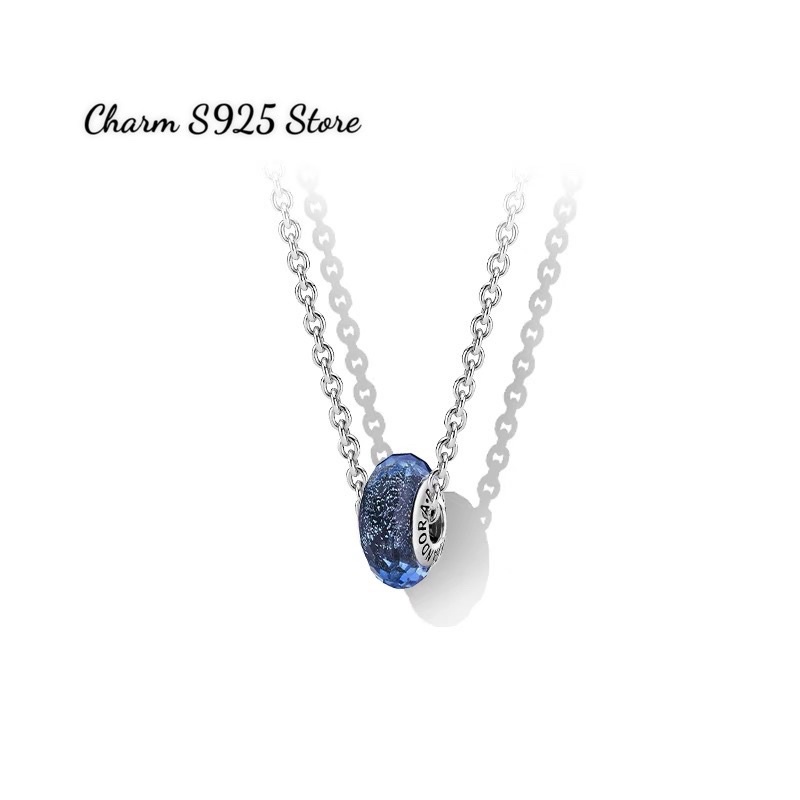 combo dây chuyền + 1 hạt charm pan đá xanh ánh tuyết bạc s925 cao cấp