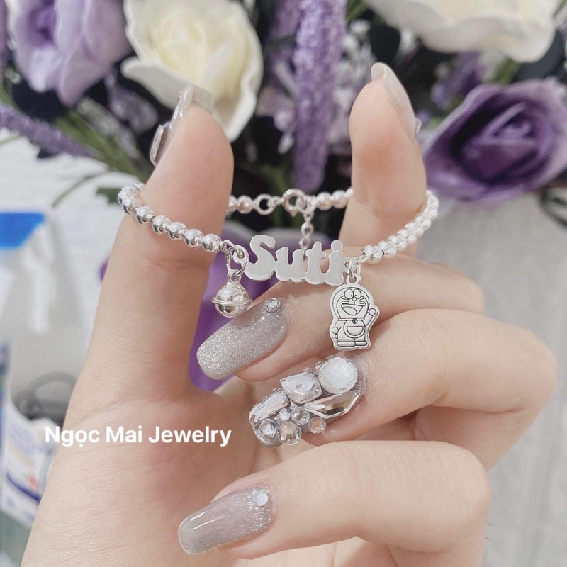 Lắc tay khắc tên theo yêu cầu cho bé Tặng kèm 1 charm tuổi và chuông xinh xắn - Ngọc Mai Jewelry