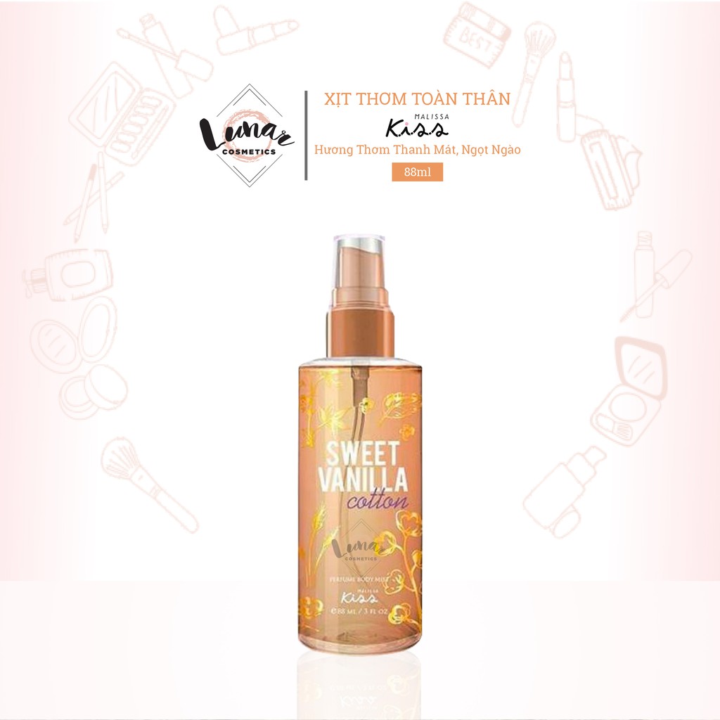 Xịt Thơm Toàn Thân Malissa Kiss Sweet Vanilla Cotton Mist 88ml