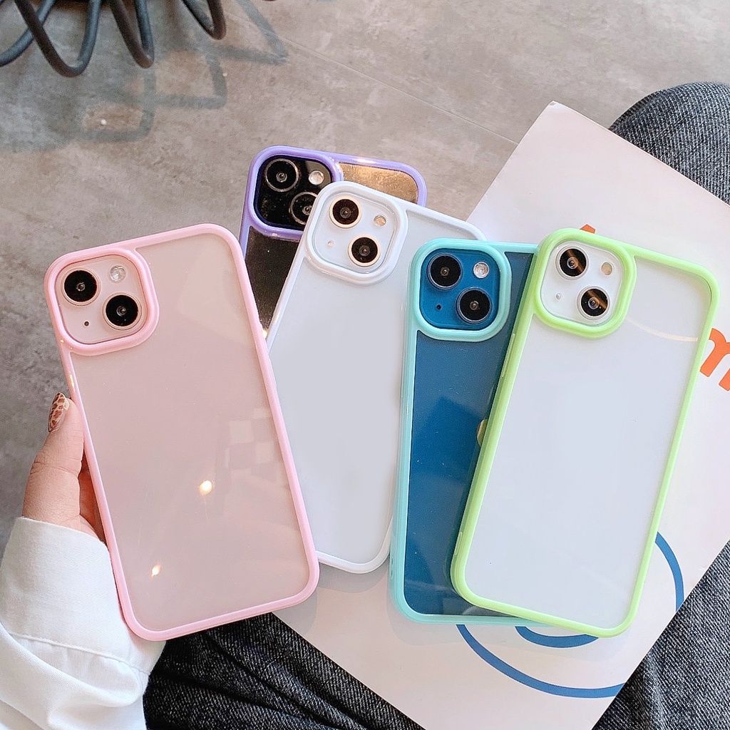 Ốp Điện Thoại Acrylic Trong Suốt Chống Sốc Màu Kẹo Cho iPhone 13 12 11 Pro Max X XS XR 7 8 Plus