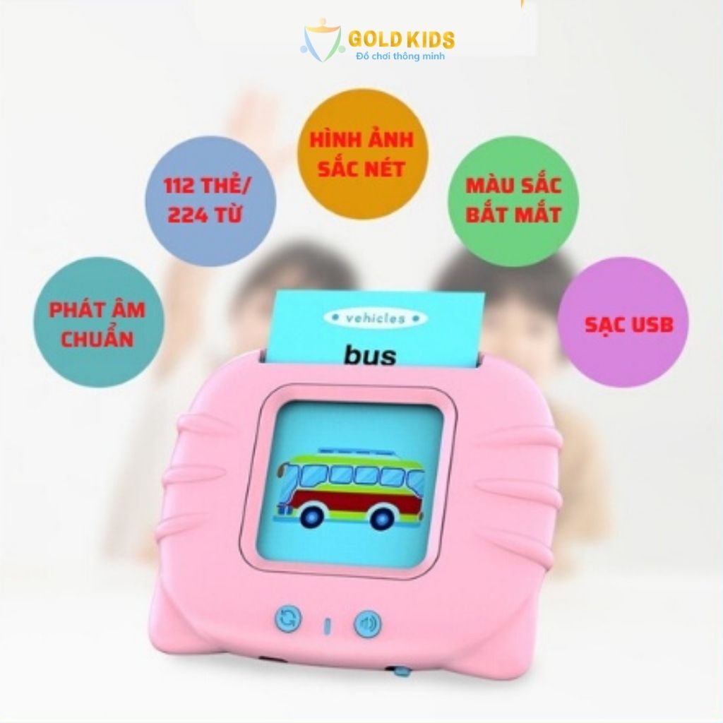 Máy đọc thẻ từ vựng Tiếng Anh, thẻ thông minh flashcard Tiếng Anh giáo dục sớm Glenn Doman gồm 112 thẻ, 224 từ vựng,