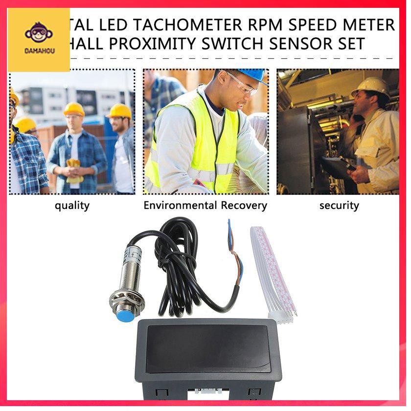 4 Máy đo tốc độ LED kỹ thuật số Máy đo tốc độ RPM + Bộ cảm biến công tắc tiệm cận Hall