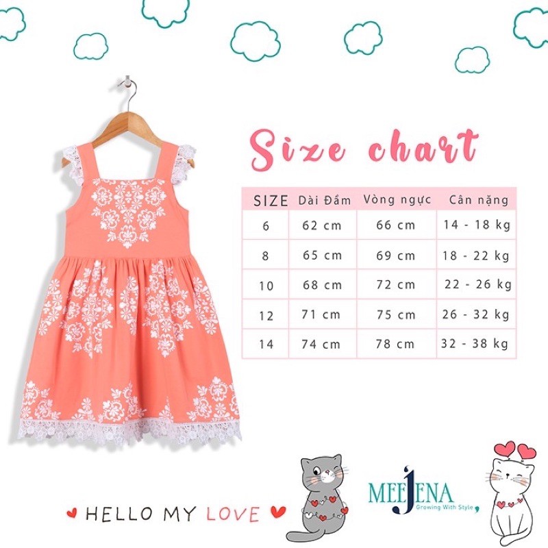 Váy Bé Gái 2 Dây Nối Ren 14-38 kg MEEJENA 100% COTTON- MJ1926