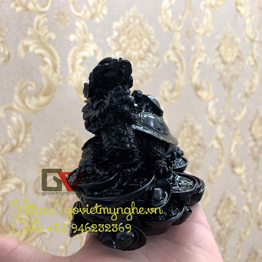 Tượng đá long quy _ Rùa đầu rồng trang trí phong thủy - Long quy cõng rùa con - Cao 10cm - Màu Đen Tuyền