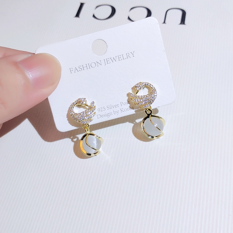 [Jiudolan] Bông Tai Mặt Thiên Nga Đính Đá Opal Giả Thanh Lịch Cho Nữ