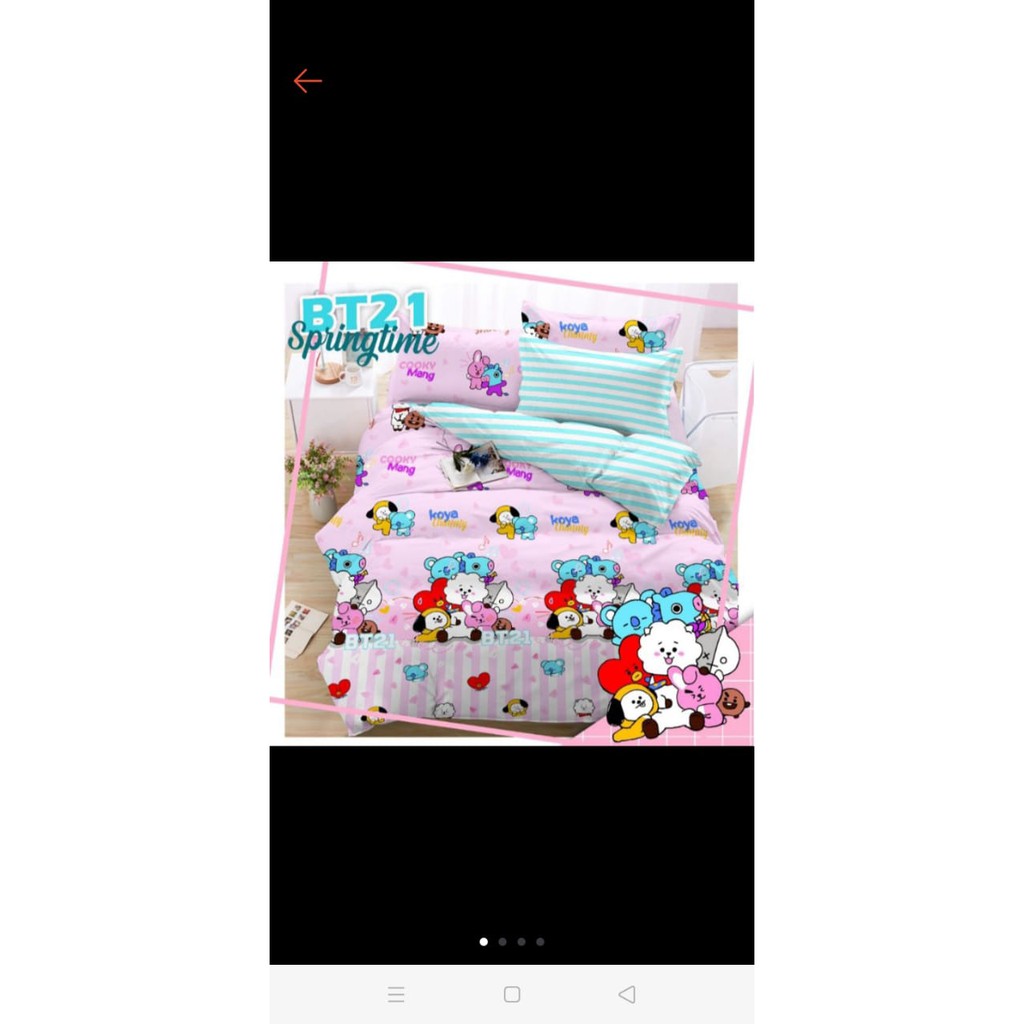 Ga Trải Giường Vải Lanh In Hình Bt21 Bts Màu Xanh Dương / Đen / Hồng