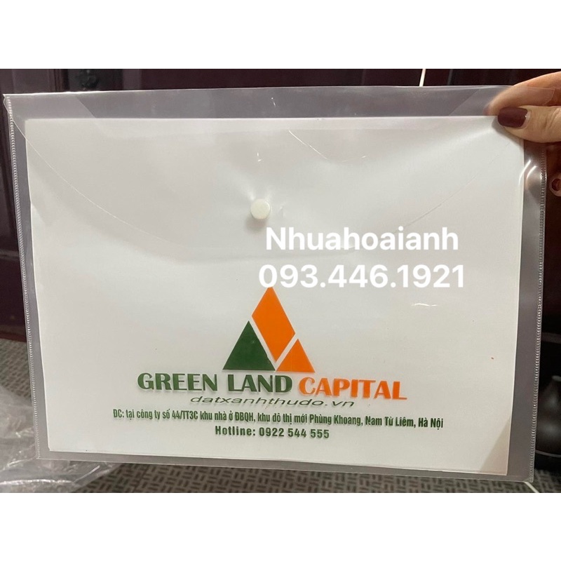 in túi đựng tài liệu theo yêu cầu, túi clearbag in logo, túi khuy bấm in thông tin theo yêu cầu