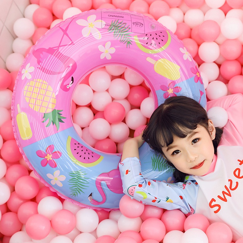 Phao bơi tròn chất liệu PVC dày thân thiện với môi trường hoạ tiết chim hồng hạc dành