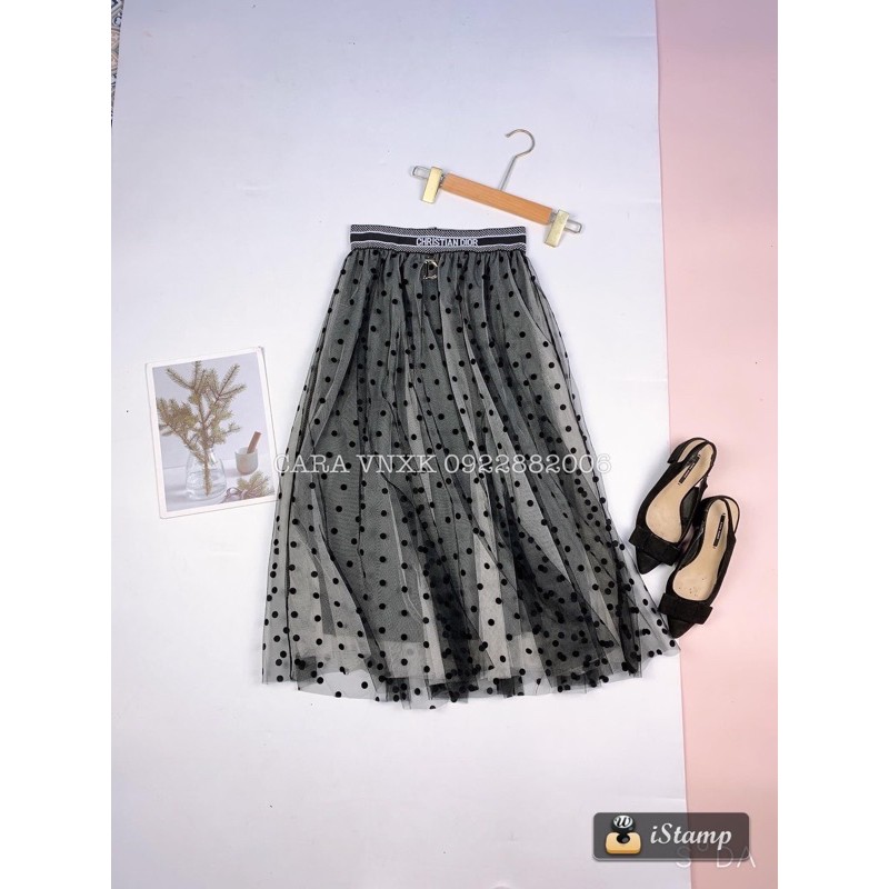 Váy midi lưới chấm bi