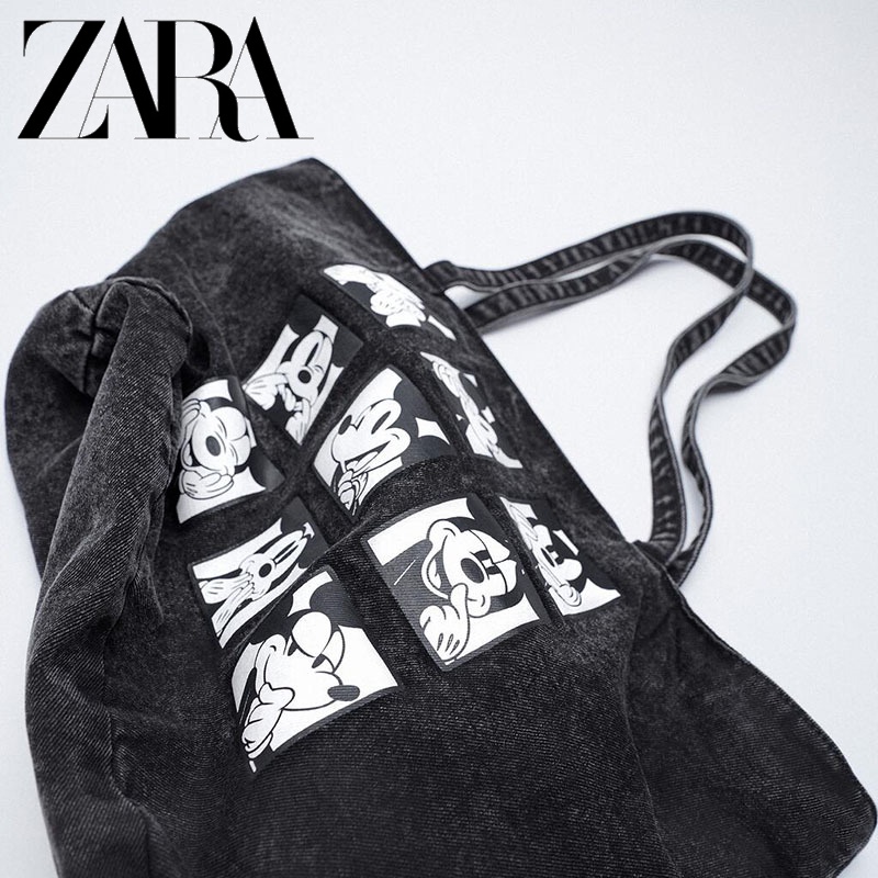 Zara Túi Xách denim Cỡ Lớn Họa Tiết Chuột Mickey Thời Trang Cho Nữ
