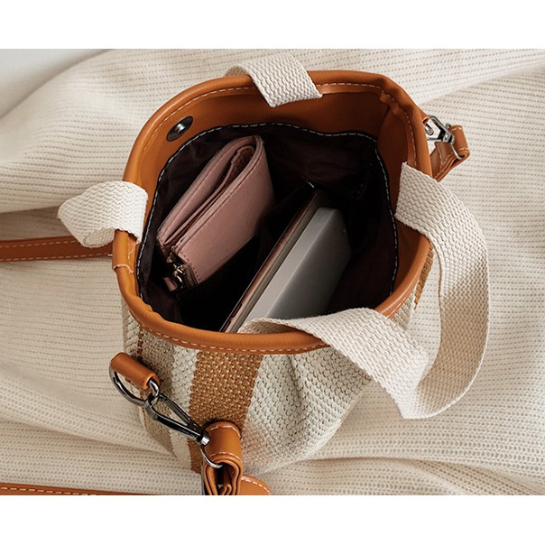 Túi xách vải sọc thời trang xinh xắn_Ảnh Thật