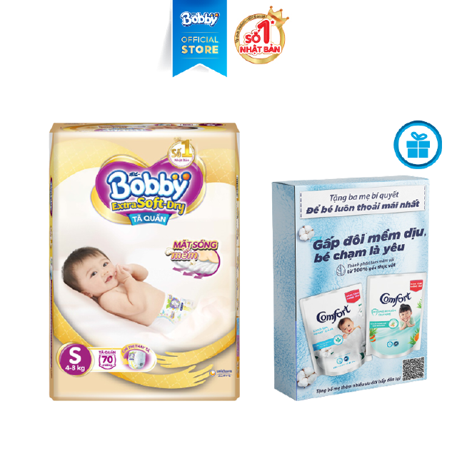 [Tặng 1 Comfort] Tã quần cao cấp Bobby Extra Soft Dry S70