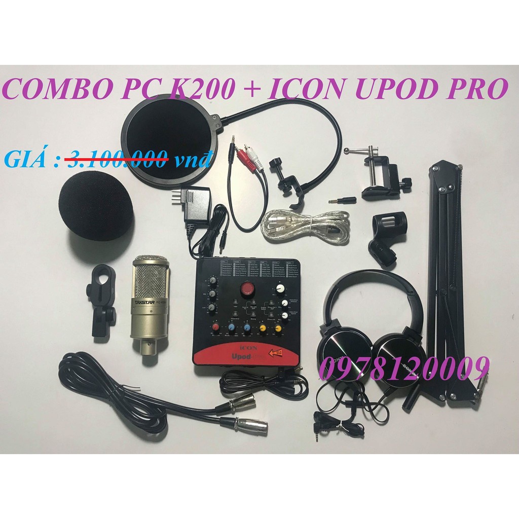 [ RẺ VÔ ĐỊCH ] COMBO THU ÂM CAO CẤP. MIC PC K200 + SOUNDCARD ICON UPOD PRO. ĐẦY ĐỦ PHỤ KIỆN. TẶNG TA