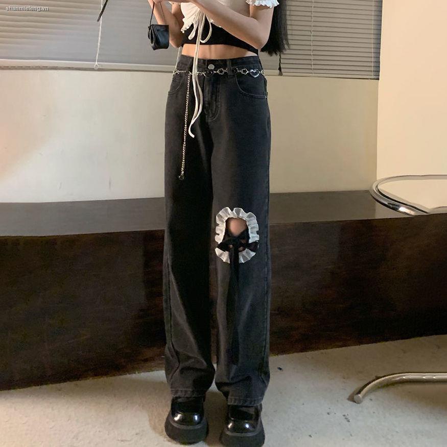 Áo thun/ Quần jean dài lưng cao phối nơ thiết kế đường phố thời trang mùa hè mới cho nữ 2021 | BigBuy360 - bigbuy360.vn