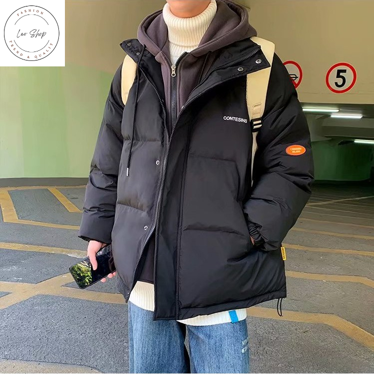 Áo phao nam nữ phối layer hoodie bên trong form rộng phong cách Hàn Quốc (sẵn hàng)