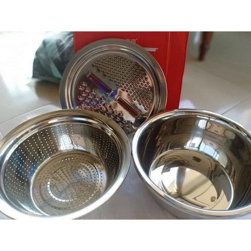 Bộ nạo rau củ 3 món bào  - Rổ nạo rau củ kiêm rổ và chậu inox cao cấp đa năng,tiện lợi dùng nhà bếp