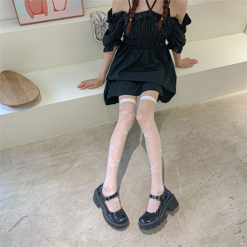 XIXI Tất Đùi Trong Suốt Mỏng Họa Tiết Hoa Hồng Phong Cách Lolita Nhật Bản Cho Nữ