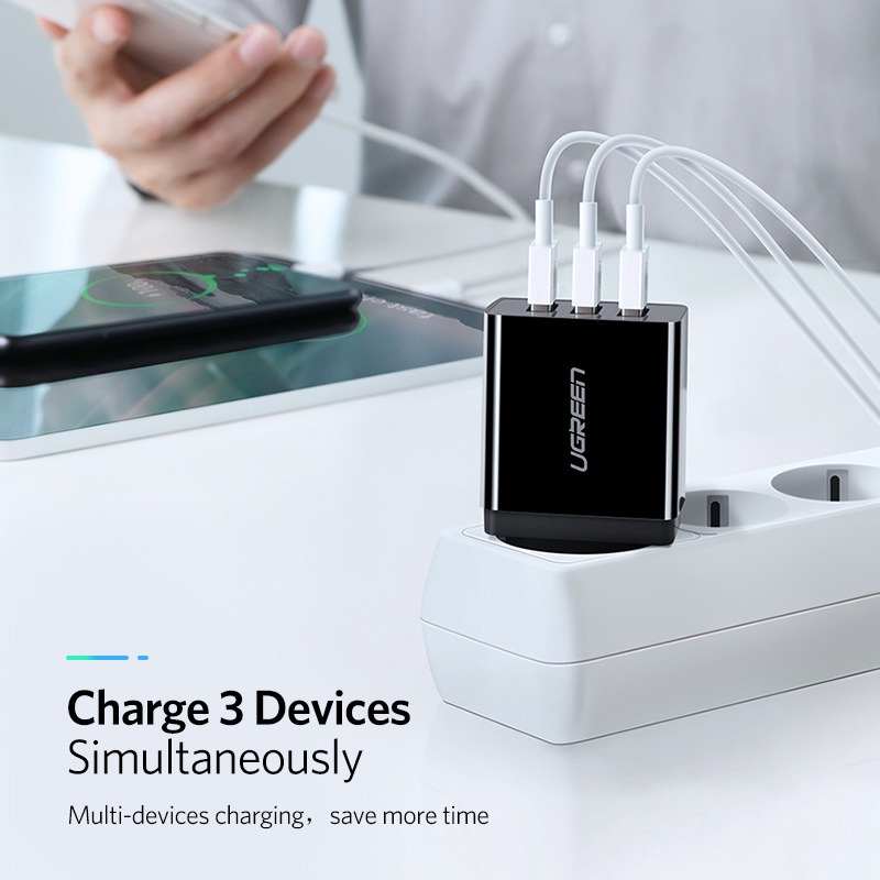 UGREEN Bộ Sạc Nhanh Ba Cổng USB Màu Xanh Lá Cho Samsung Xiaomi Redmi VIVO OPPO LG ASUS