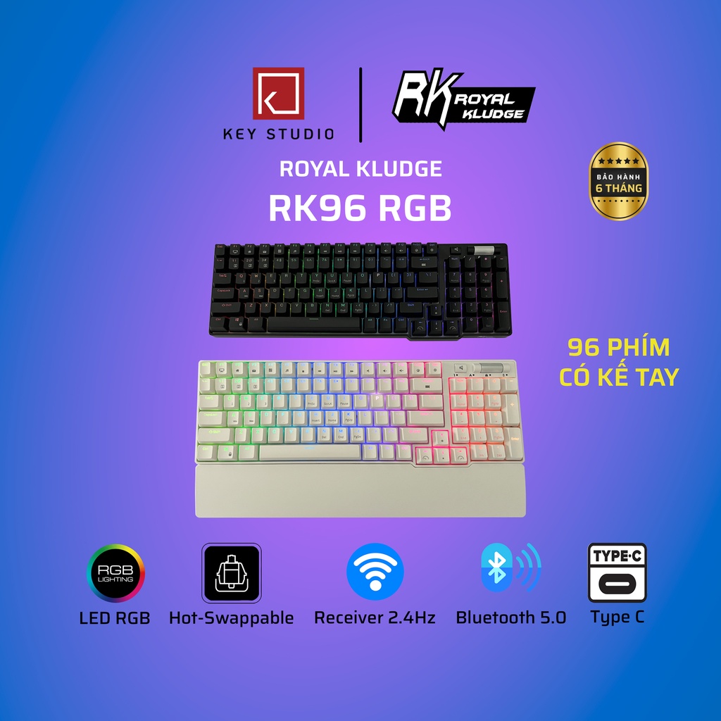 RK 96 bàn phím cơ không dây Royal Kludge 96 phím, hotswap, kết nối không dây Bluetooth 5.0, 2.4 Ghz, Type C