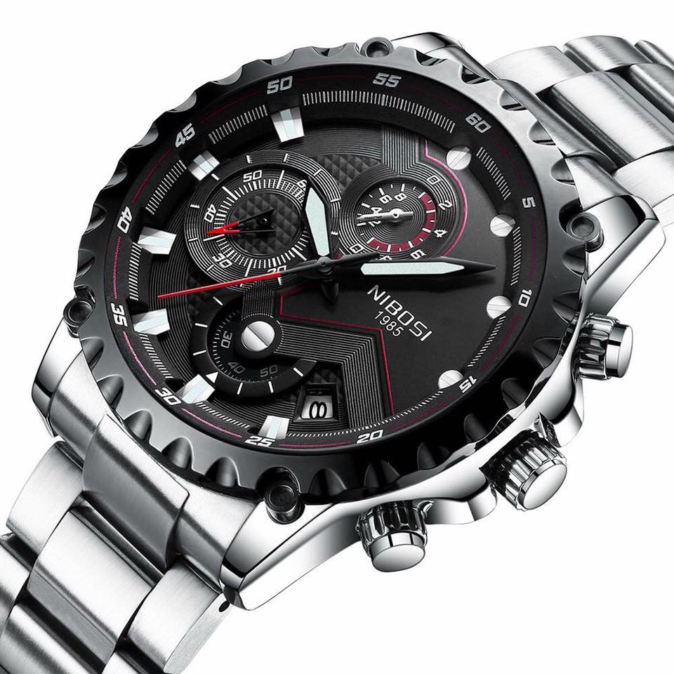 Đồng hồ nam NIBOSI 1985 dây thép không gỉ 6 kim Chronograph - tặng cắt dây & pin - N79
