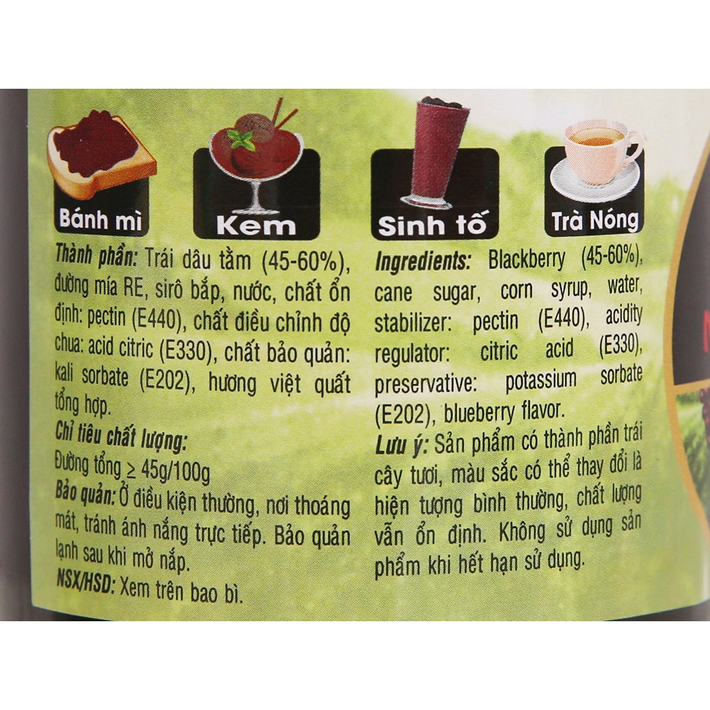 Mứt Dâu Tằm Blackberry Preserves GOLDEN FARM 210G - Dùng ăn kèm kem, sinh tố, bánh mì, sandwich, trà nóng