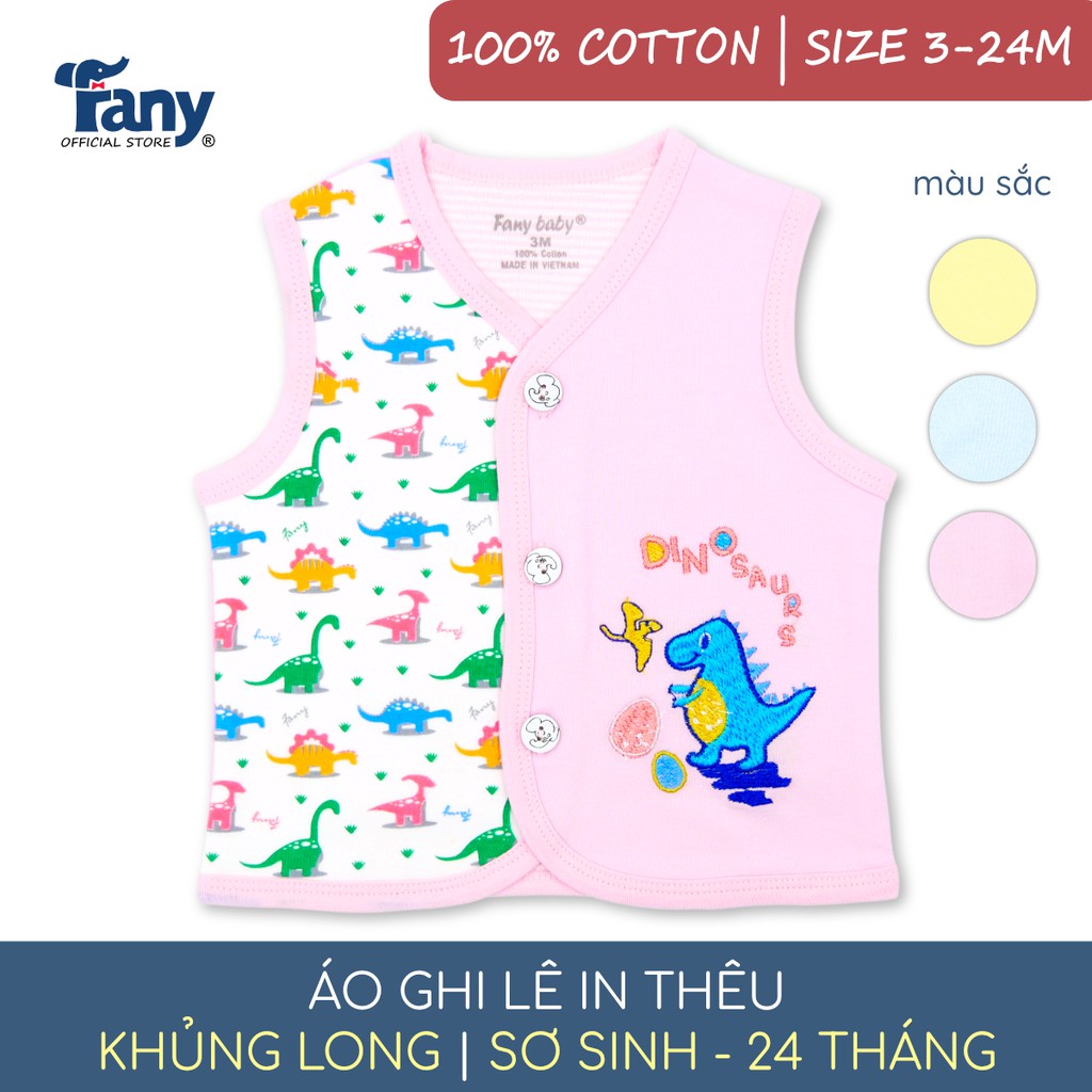 Áo ghi lê in thêu Fany® họa tiết khủng long size 3M-24M cho trẻ 0-24 tháng 100% cotton mềm mại điều hòa thân nhiệt tốt