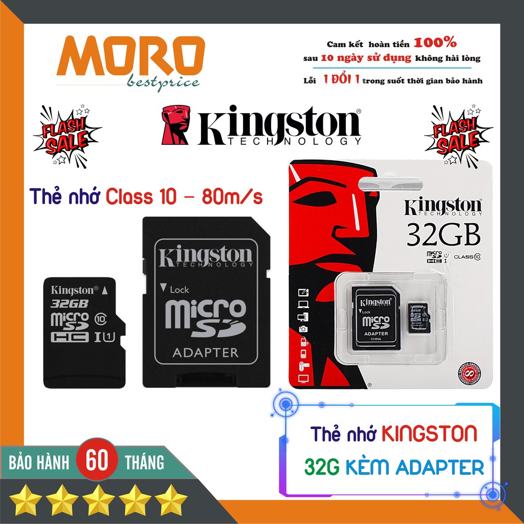 Thẻ nhớ micro SD KingSton - 32G/64G/128G -- 80Mb/s - KÈM ADAPTER SD CARD