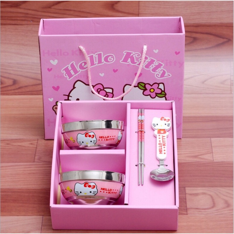 Hộp quà dụng cụ ăn uống bằng inox cho bé Hello Kitty/ Doraemon/ Gấu Pooh
