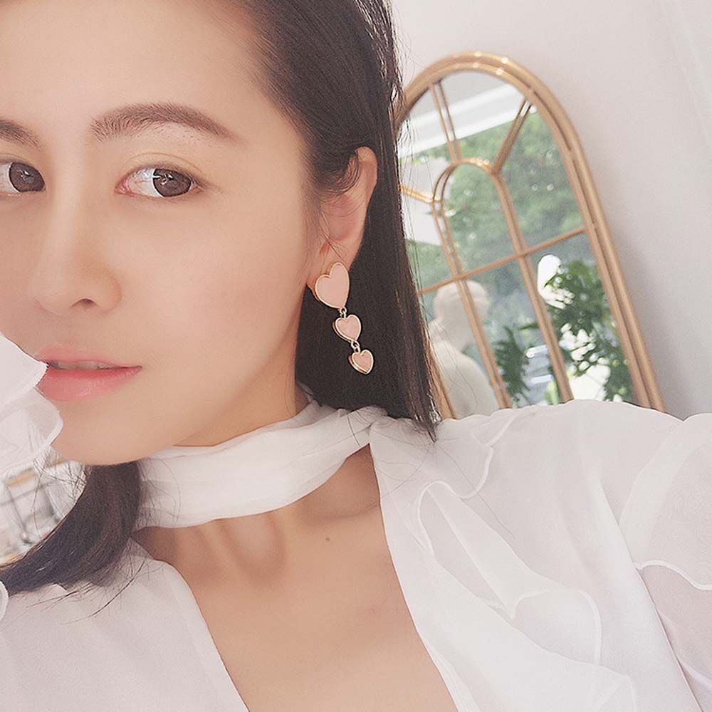 Khuyên Tai Acrylic Nhiều Lớp Hình Trái Tim Dễ Thương Thời Trang Cổ Điển Cho Nữ