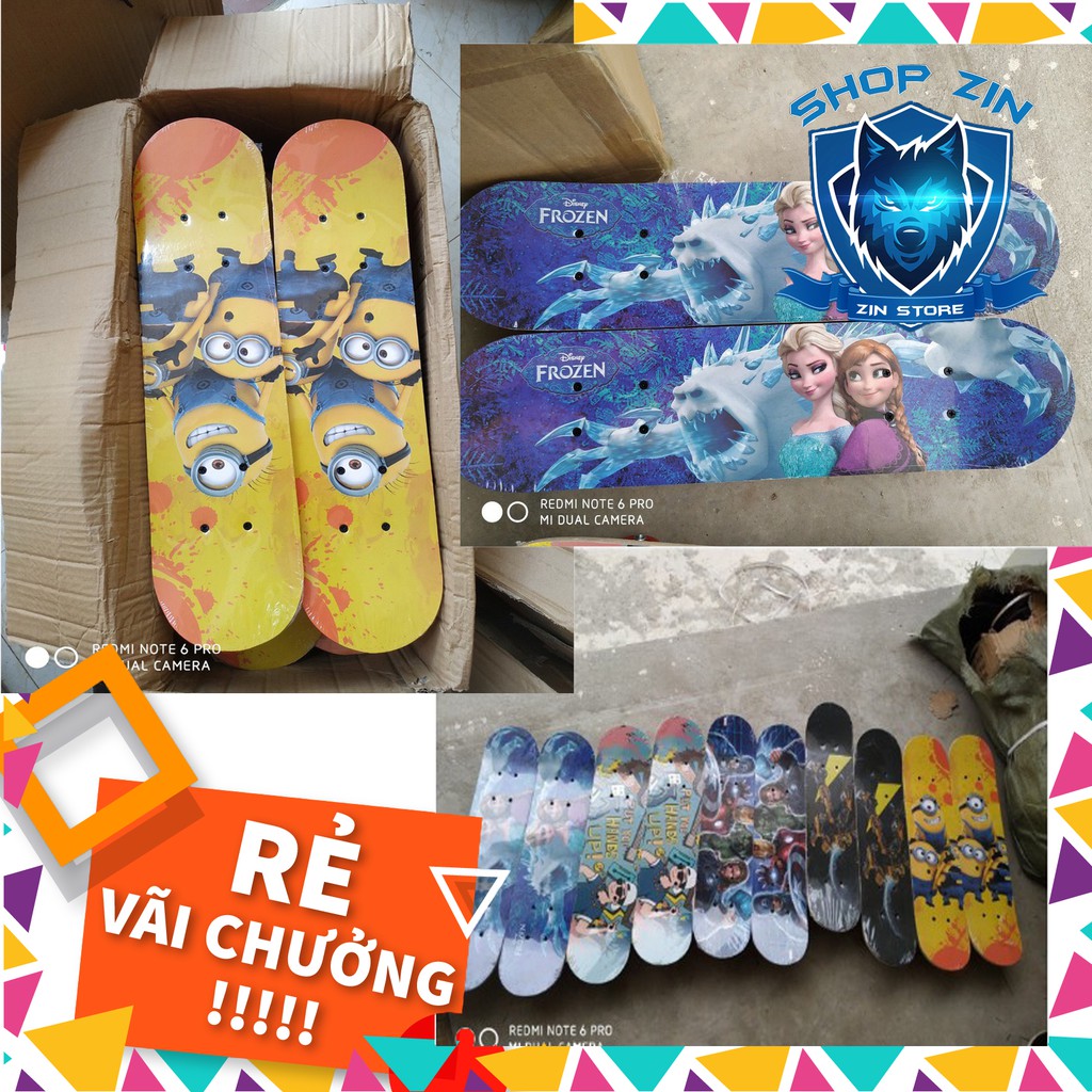 Ván Trượt Trẻ Em Cao Cấp Thể Thao Skateboard Gỗ Phong Ép, Họa Tiết Hoạt Hình, Bánh Cao Su Chịu Lực Tốt MS:06
