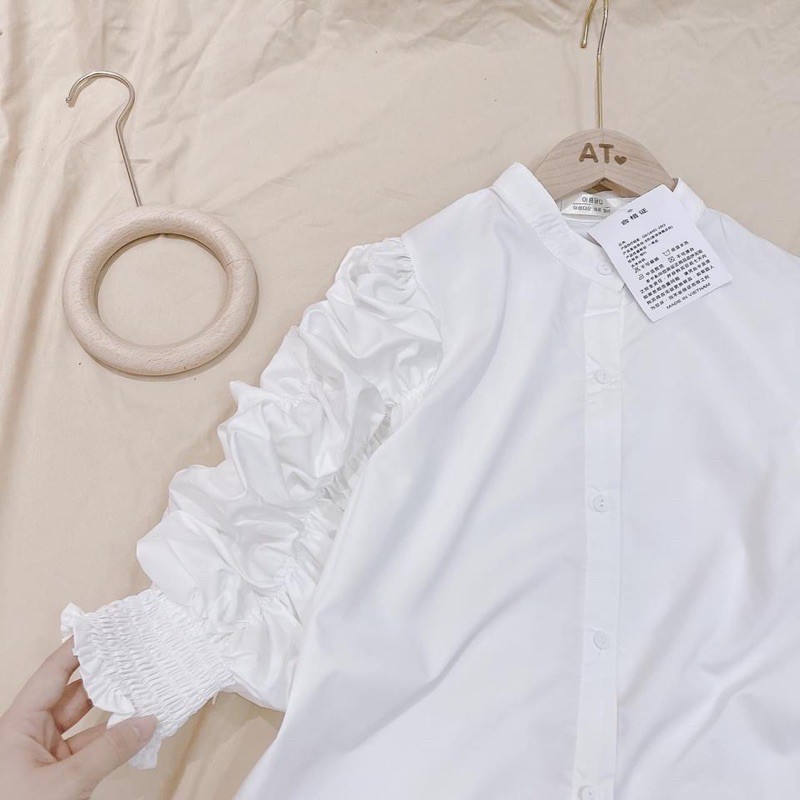 [Mã WASKT304 giảm 15% tối đa 30K đơn 99K] Áo sơ mi cổ tàu tay nhún☘️Áo sơ mi trắng tay dài nữ☘️{freeship} | BigBuy360 - bigbuy360.vn