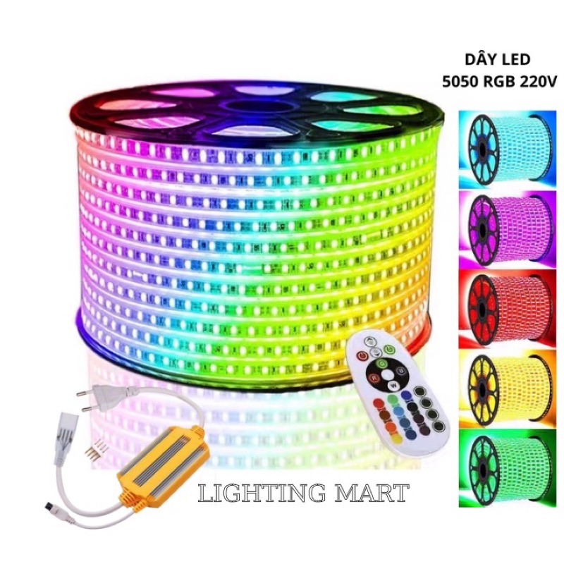 Combo 35 Mét dây led đổi màu 5050 RGB + 01 bộ nguồn Remote