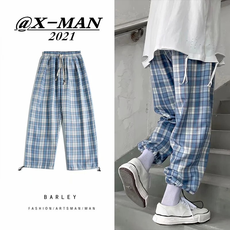 Quần Dài Nam Ca Rô Ống Đứng Thời Trang Hàn