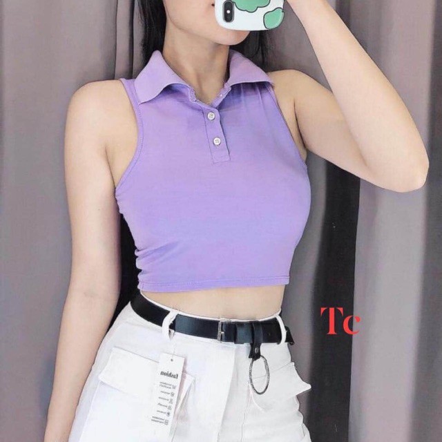 Áo croptop cổ bẻ sát nách hottrend - CM Fashion