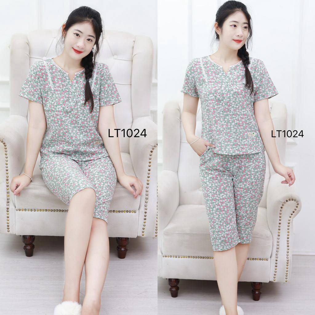 [BunnySky] Quần áo nữ mặc nhà, Đồ bộ mặc nhà lửng cổ V đẹp hết ý