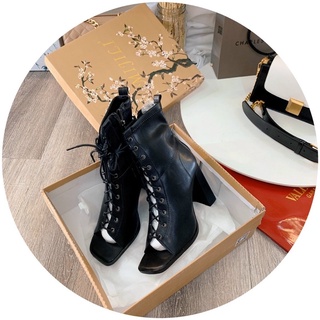 (hình thật) Boot buộc dây chiến binh hở mũi gót trụ