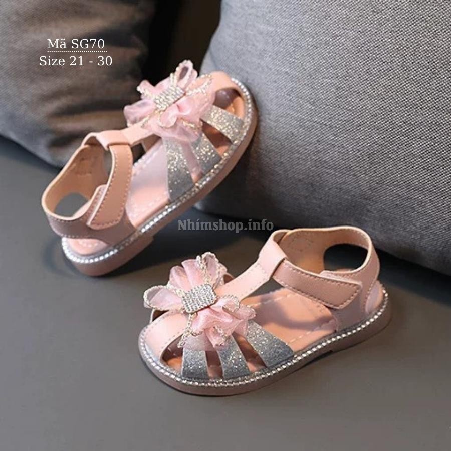 Giày sandal công chúa đính nơ kiểu bít mũi điệu đà duyên dáng cho bé gái 1 - 5 tuổi thời trang phong cách Hàn Quốc SG70