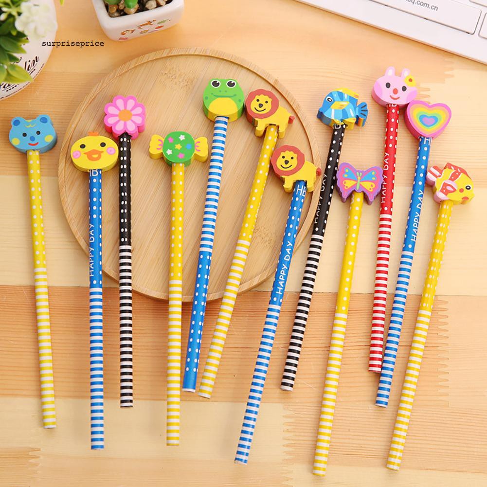 Bút chì gỗ có gôm tẩy họa tiết hoạt hình dễ thương cho bé