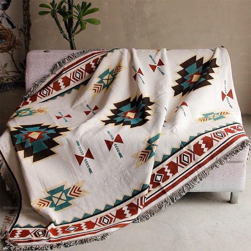 Thảm Trang Trí, Phủ Sofa , Chất Liệu Cotton Dệt 2 Mặt, Mẫu Mã Đa Dạng Vintage, Bôhi