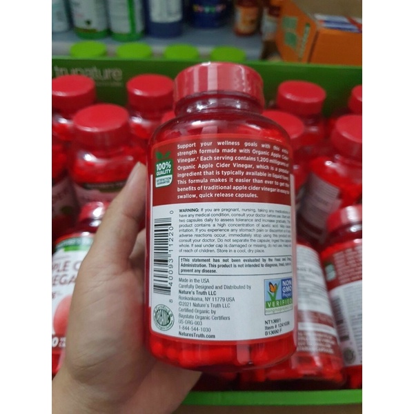 🍃🍎 Viên uống giấm táo Nature’s Truth Apple Cider Vinegar 1200mg cúa Mỹ 180 viên —-Giúp giảm cân, đẹp da🍎🍃