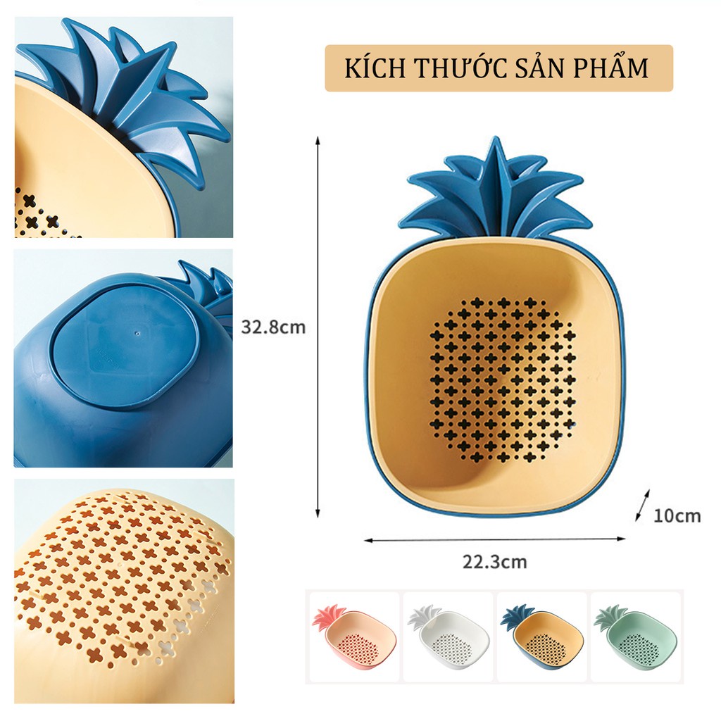 Bộ 2 rổ kèm chậu hình quả dứa, rổ rửa trái cây tiện ích