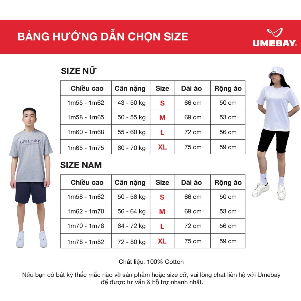 Áo thun tay lỡ in Umebay, tshirt unisex nam nữ 100% Cotton, phông form rộng UTM09U