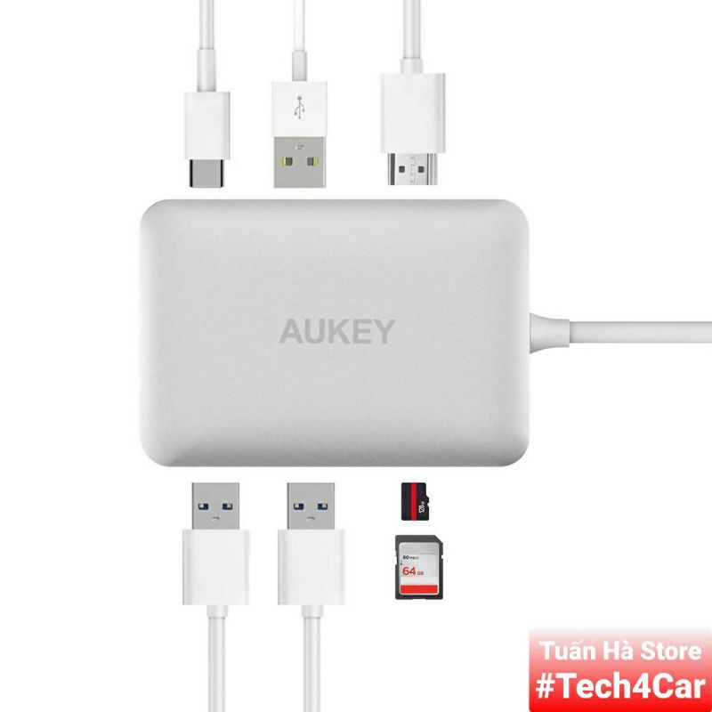 Bộ cáp chuyển đổi Hub 7 in 1 Aukey CB-C49 Type C to sang HDMI USB3.0 SD cho Samsung Dex Laptop Macbook