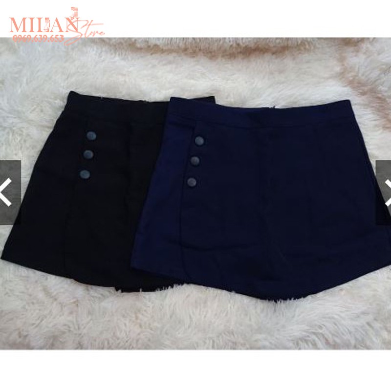 Quần short giả váy nữ vạt chéo lệch 3 cúc - Quần sooc đùi nữ giả váy chữ A công sở khóa sau màu đen mặc đi biển làm học