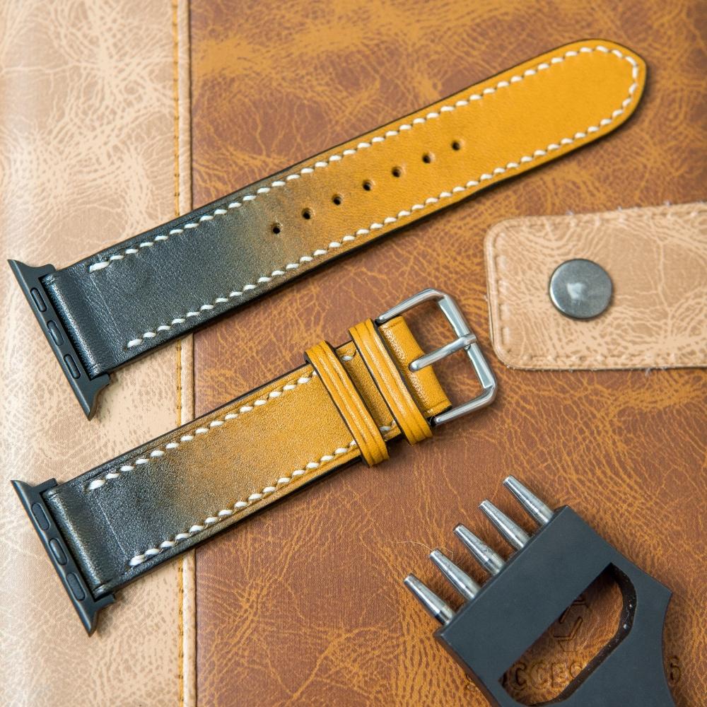 Dây đeo đồng hồ Apple Watch series 3 4 5 6 da chuyển sắc lót Zermatt size 38mm 40mm 42mm 44mm handmade Vstrap R36