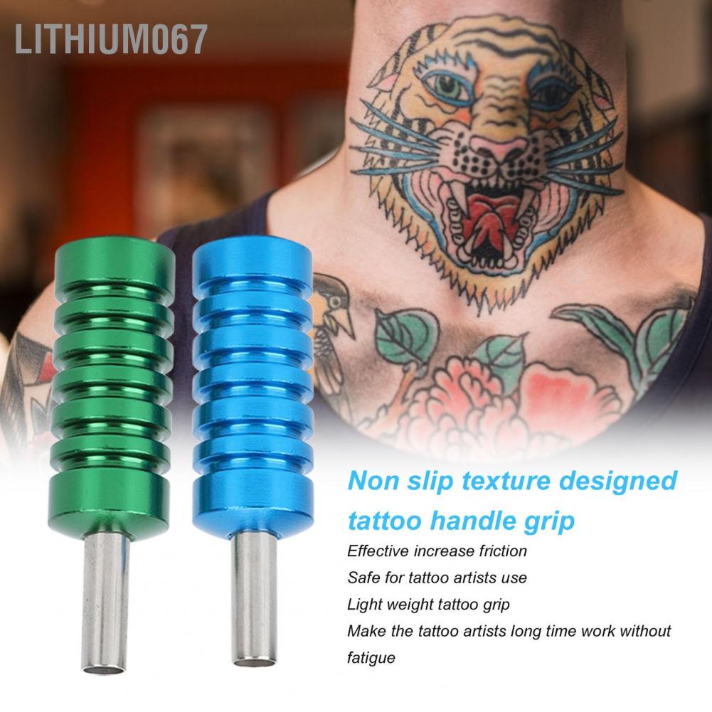 Lithium067 2pcs Aluminum Alloy Tattoo Machine Grip Prevent Slip Handle Grips Green Blue 2.1cm Diameter Tay cầm máy xăm hình